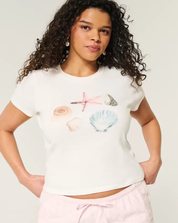 Shell Graphic Baby Tee,Shell Graphic Baby Tee Shell Graphic Baby Tee,Shell Graphic Baby Tee