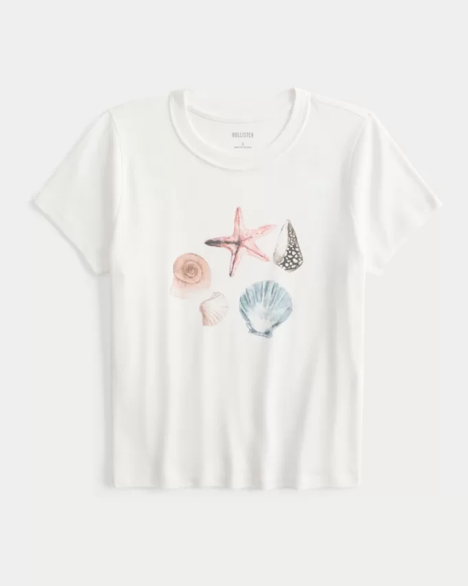 Shell Graphic Baby Tee,Shell Graphic Baby Tee Shell Graphic Baby Tee,Shell Graphic Baby Tee