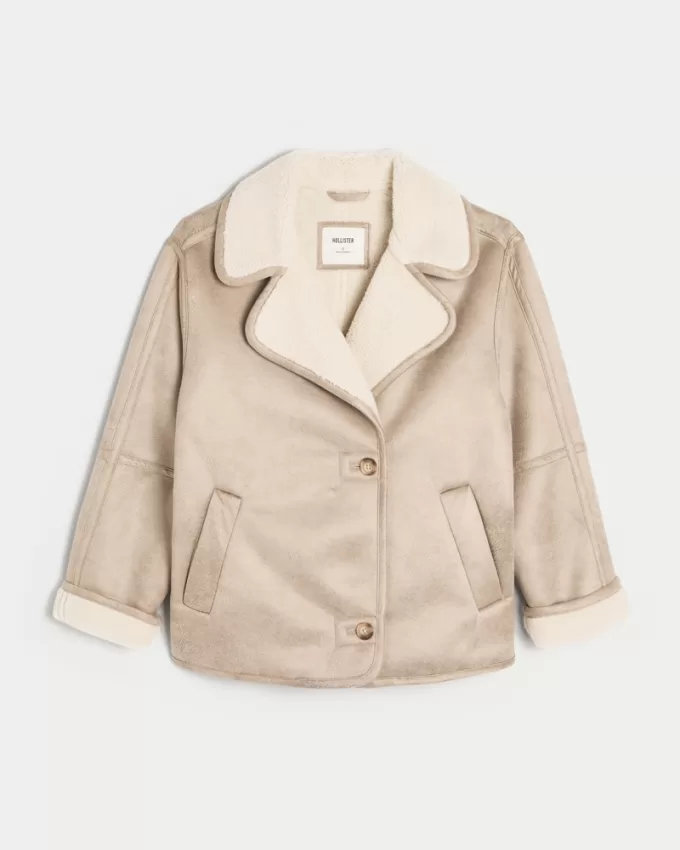 Sherpa-Lined Faux Suede Jacket,Sherpa-Lined Faux Suede Jacket Sherpa-Lined Faux Suede Jacket,Sherpa-Lined Faux Suede Jacket