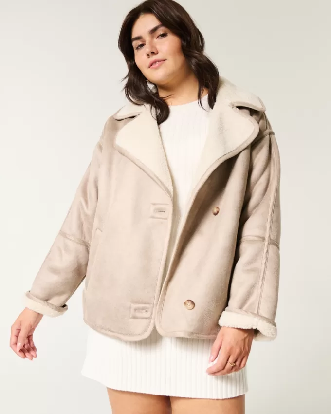 Sherpa-Lined Faux Suede Jacket,Sherpa-Lined Faux Suede Jacket Sherpa-Lined Faux Suede Jacket,Sherpa-Lined Faux Suede Jacket