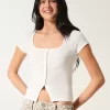 Short-Sleeve Button-Through Pointelle Top,Short-Sleeve Button-Through Pointelle Top Short-Sleeve Button-Through Pointelle Top,Short-Sleeve Button-Through Pointelle Top
