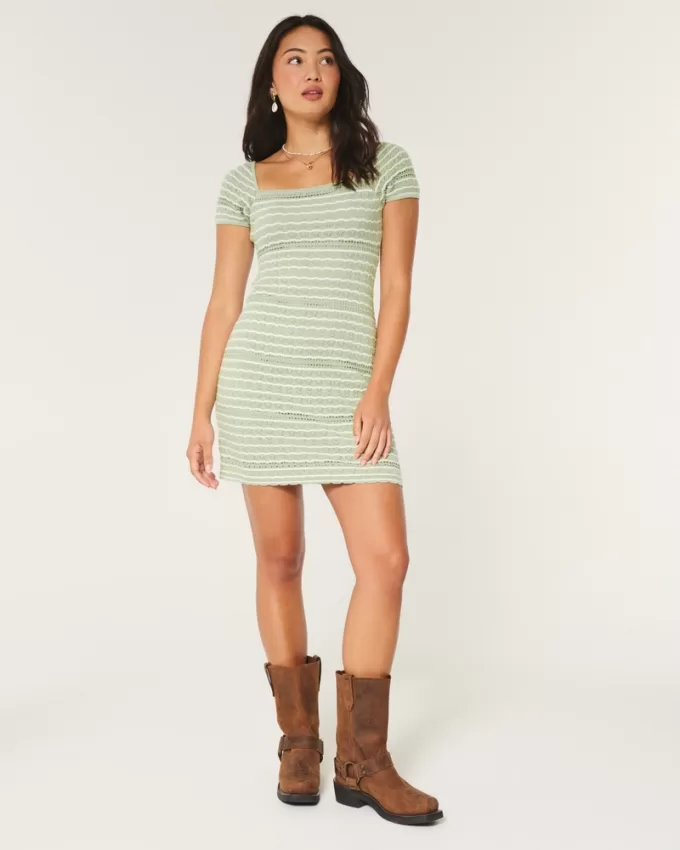 Short-Sleeve Crochet-Style Twist Back Mini Dress,Short-Sleeve Crochet-Style Twist Back Mini Dress Short-Sleeve Crochet-Style Twist Back Mini Dress,Short-Sleeve Crochet-Style Twist Back Mini Dress