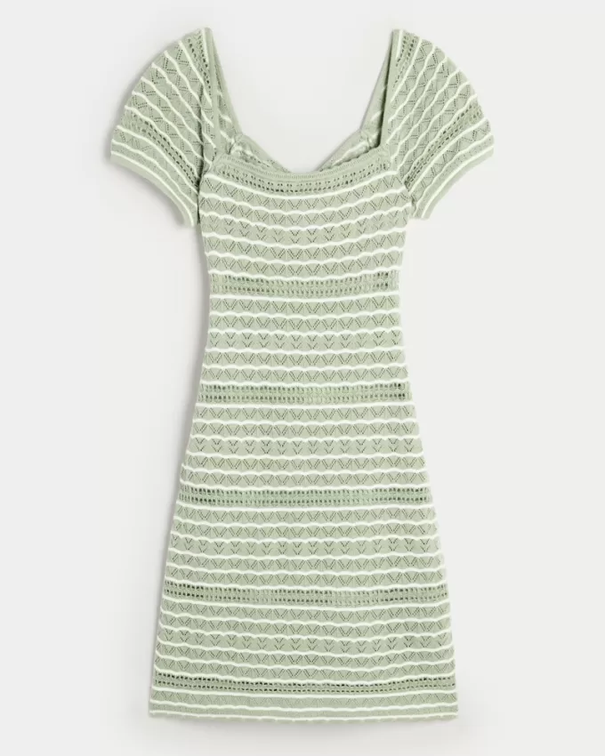 Short-Sleeve Crochet-Style Twist Back Mini Dress,Short-Sleeve Crochet-Style Twist Back Mini Dress Short-Sleeve Crochet-Style Twist Back Mini Dress,Short-Sleeve Crochet-Style Twist Back Mini Dress
