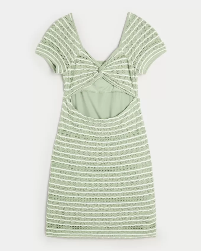 Short-Sleeve Crochet-Style Twist Back Mini Dress,Short-Sleeve Crochet-Style Twist Back Mini Dress Short-Sleeve Crochet-Style Twist Back Mini Dress,Short-Sleeve Crochet-Style Twist Back Mini Dress