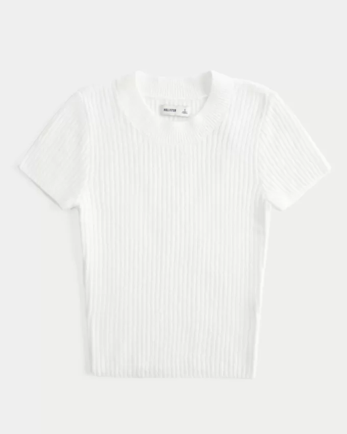 Short-Sleeve Ribbed Crew Sweater,Short-Sleeve Ribbed Crew Sweater Short-Sleeve Ribbed Crew Sweater,Short-Sleeve Ribbed Crew Sweater