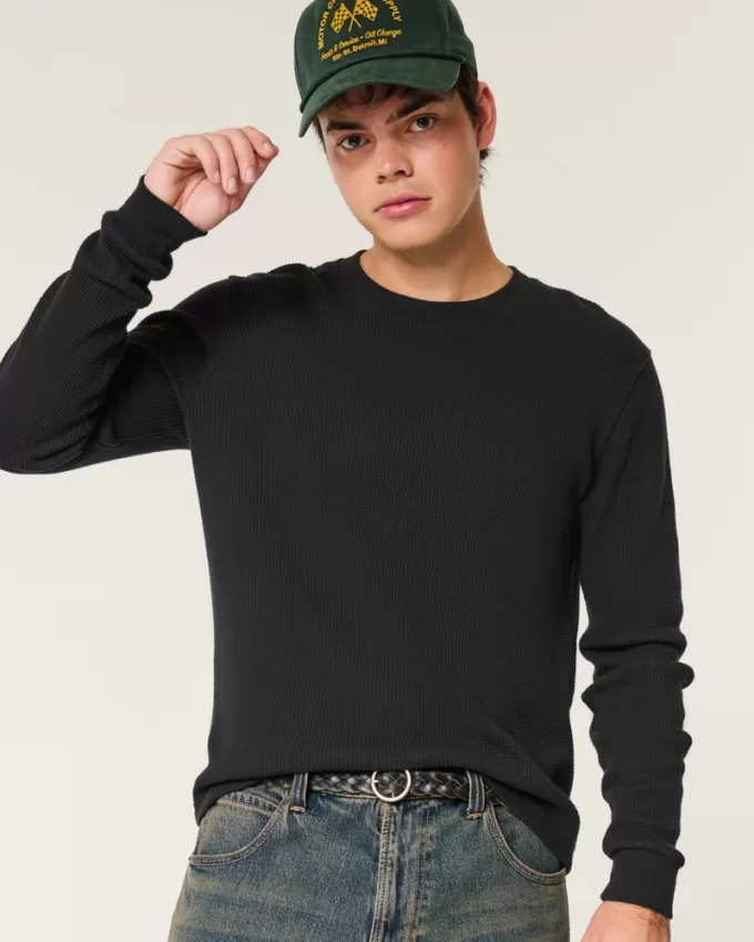 Shrunken Long-Sleeve Waffle Crew T-Shirt,Shrunken Long-Sleeve Waffle Crew T-Shirt Shrunken Long-Sleeve Waffle Crew T-Shirt,Shrunken Long-Sleeve Waffle Crew T-Shirt