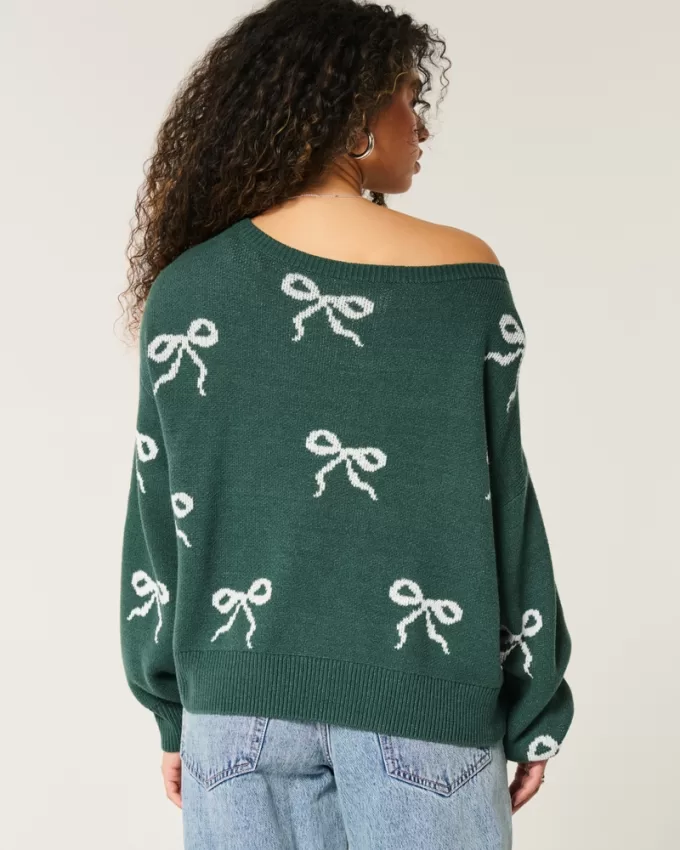 Slouchy Bow Graphic Sweater,Slouchy Bow Graphic Sweater Slouchy Bow Graphic Sweater,Slouchy Bow Graphic Sweater