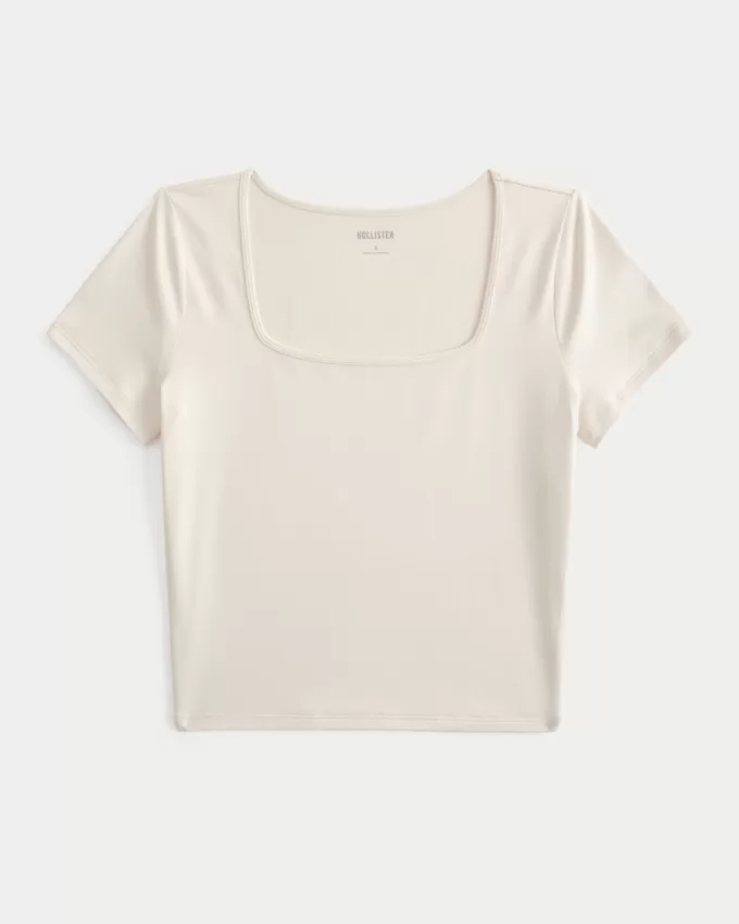 Soft Stretch Seamless Fabric Square-Neck Baby Tee,Soft Stretch Seamless Fabric Square-Neck Baby Tee Soft Stretch Seamless Fabric Square-Neck Baby Tee,Soft Stretch Seamless Fabric Square-Neck Baby Tee