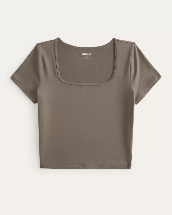 Soft Stretch Seamless Fabric Square-Neck Baby Tee,Soft Stretch Seamless Fabric Square-Neck Baby Tee Soft Stretch Seamless Fabric Square-Neck Baby Tee,Soft Stretch Seamless Fabric Square-Neck Baby Tee
