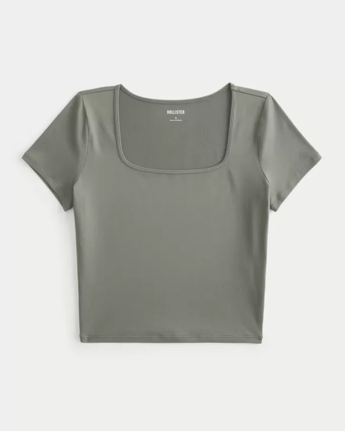 Soft Stretch Seamless Fabric Square-Neck Baby Tee,Soft Stretch Seamless Fabric Square-Neck Baby Tee Soft Stretch Seamless Fabric Square-Neck Baby Tee,Soft Stretch Seamless Fabric Square-Neck Baby Tee