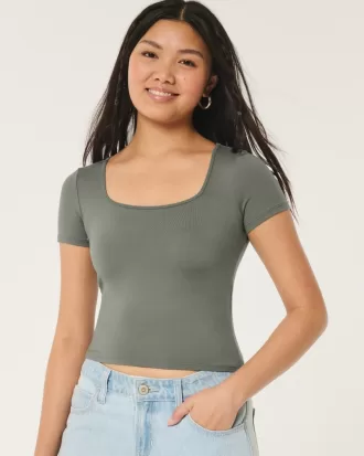 Soft Stretch Seamless Fabric Square-Neck Baby Tee,Soft Stretch Seamless Fabric Square-Neck Baby Tee Soft Stretch Seamless Fabric Square-Neck Baby Tee,Soft Stretch Seamless Fabric Square-Neck Baby Tee