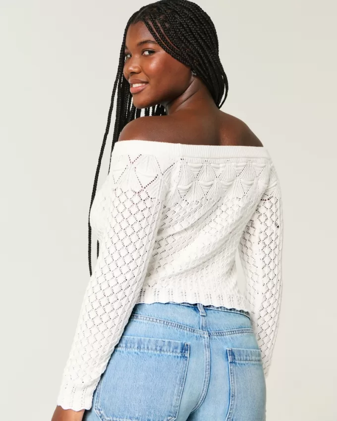 Stitchy Crochet-Style Off-the-Shoulder Sweater,Stitchy Crochet-Style Off-the-Shoulder Sweater Stitchy Crochet-Style Off-the-Shoulder Sweater,Stitchy Crochet-Style Off-the-Shoulder Sweater
