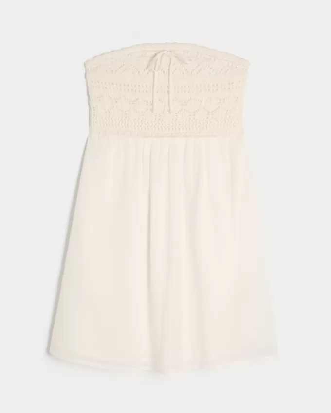 Strapless Crochet-Style Mix Mini Dress,Strapless Crochet-Style Mix Mini Dress Strapless Crochet-Style Mix Mini Dress,Strapless Crochet-Style Mix Mini Dress