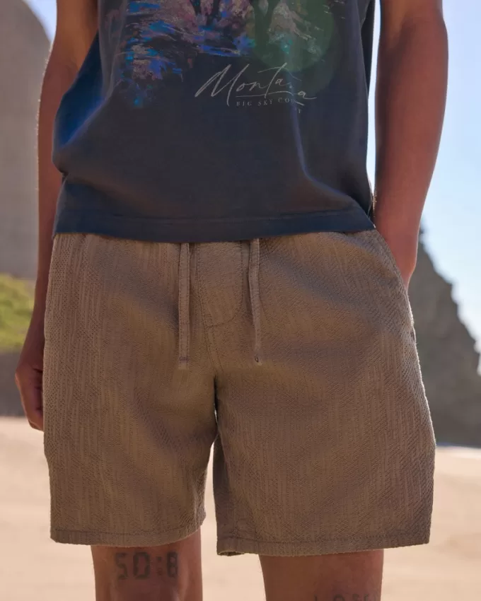 Textured Cotton Pull-On Shorts,Textured Cotton Pull-On Shorts Textured Cotton Pull-On Shorts,Textured Cotton Pull-On Shorts