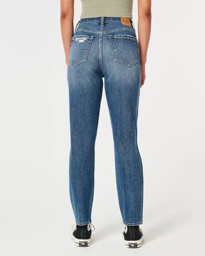 Ultra High-Rise Ripped Medium Wash Mom Jeans,Ultra High-Rise Ripped Medium Wash Mom Jeans