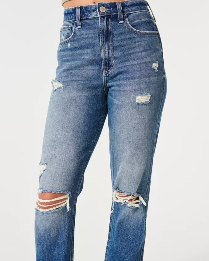 Ultra High-Rise Ripped Medium Wash Mom Jeans,Ultra High-Rise Ripped Medium Wash Mom Jeans