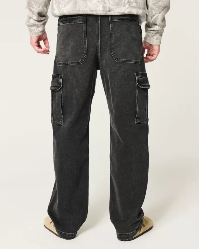 Washed Black Baggy Cargo Jeans,Washed Black Baggy Cargo Jeans